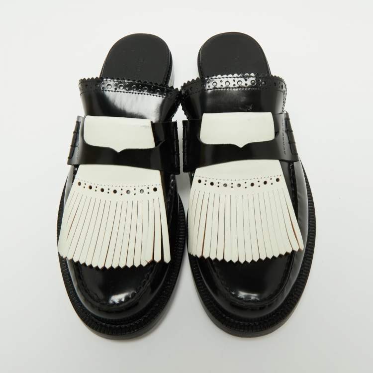 Pre Owned Burberry Two Tone Leather Beckshill Fringe Details Flat Mules Size 40