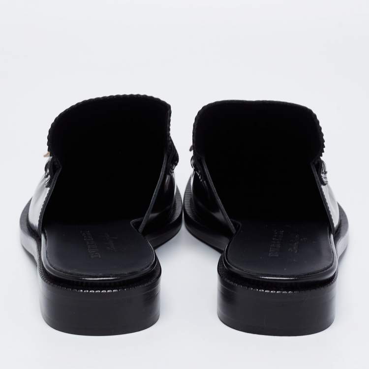 Pre Owned Burberry Two Tone Leather Beckshill Fringe Details Flat Mules Size 39