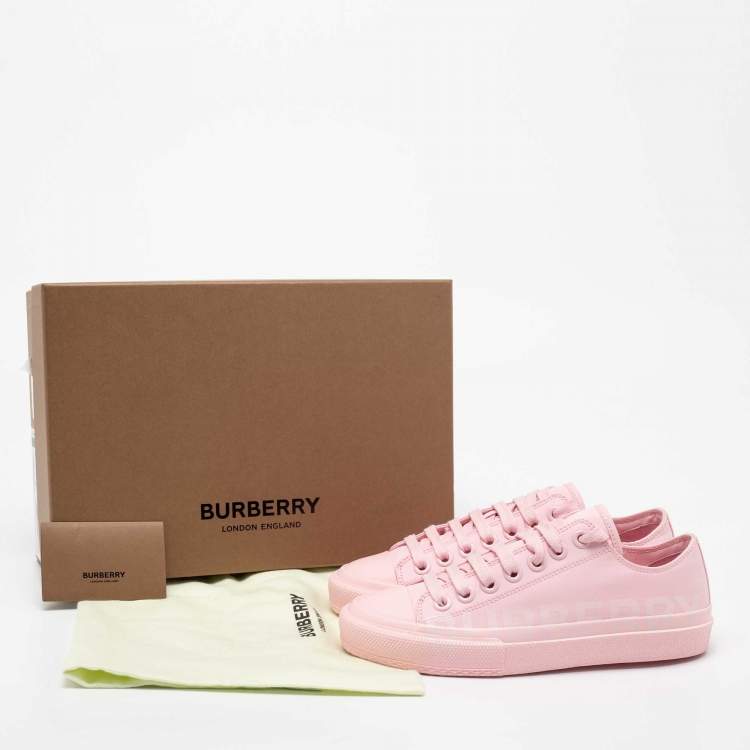 Pre Owned Burberry Pink Fabric and Rubber Logo Print Low-Top Sneakers Size 36