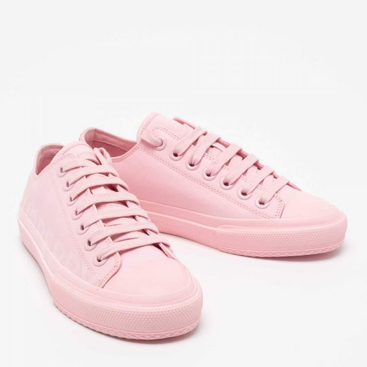 Pre Owned Burberry Pink Fabric and Rubber Logo Print Low-Top Sneakers Size 36