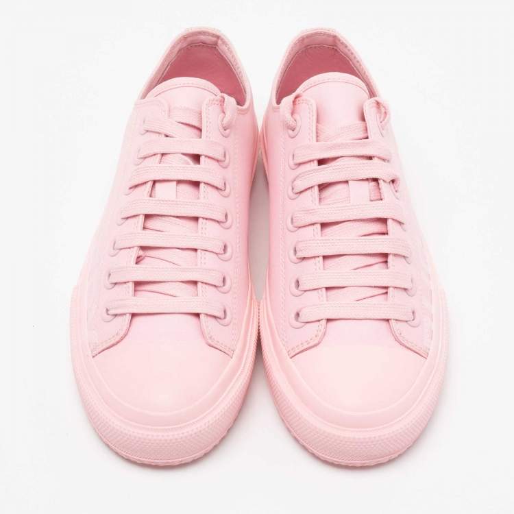 Pre Owned Burberry Pink Fabric and Rubber Logo Print Low-Top Sneakers Size 36