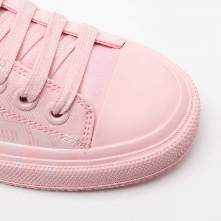 Pre Owned Burberry Pink Fabric and Rubber Logo Print Low-Top Sneakers Size 36