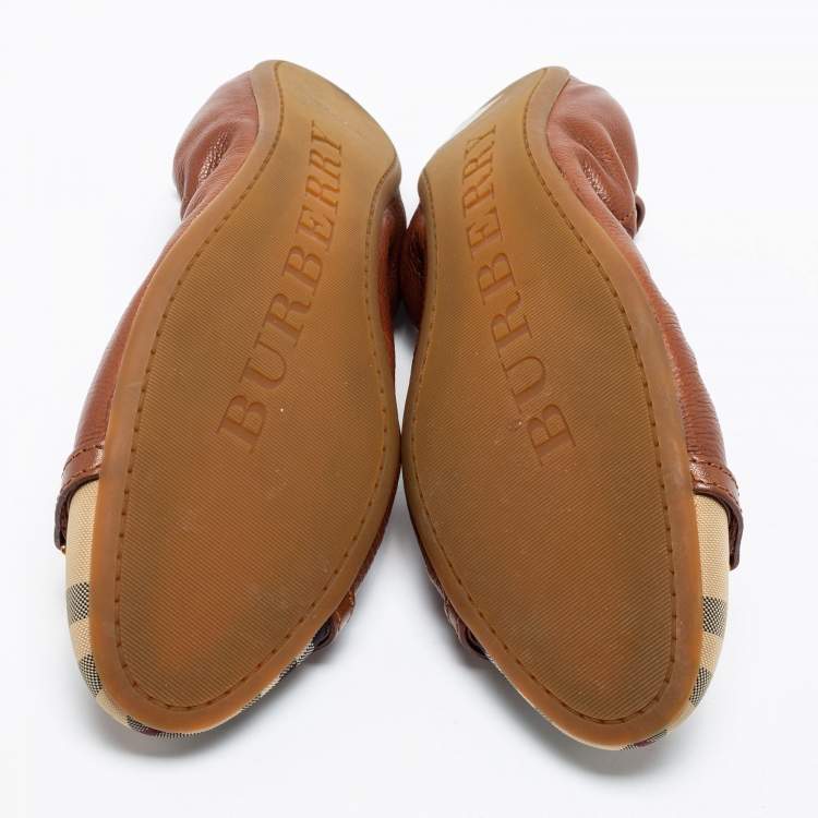 Pre Owned Burberry Brown Canvas & Leather Ballet Flats Size 42