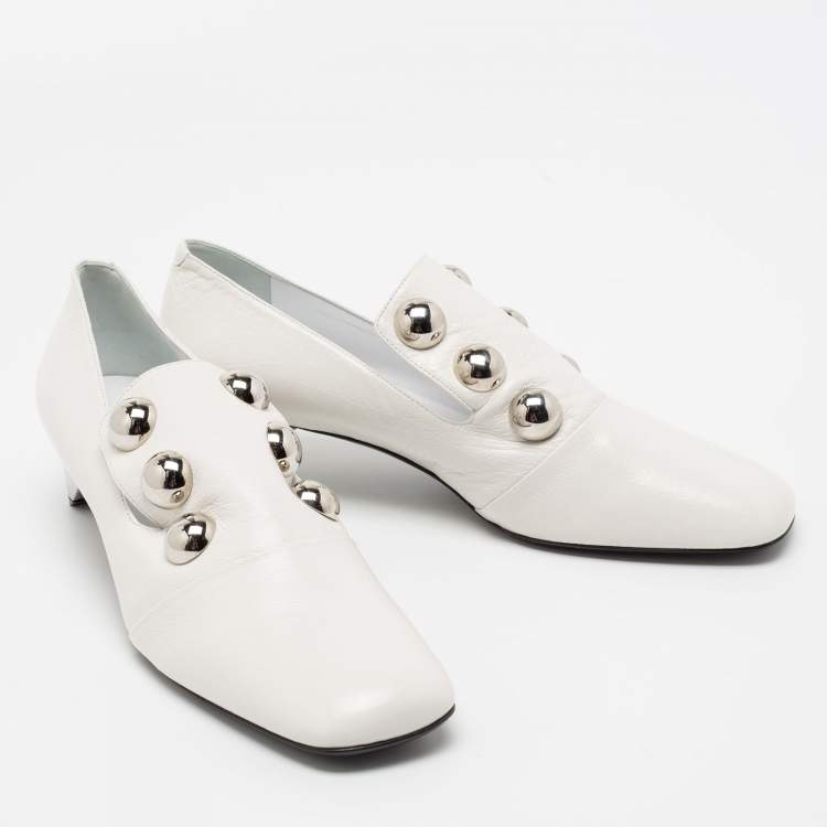 Pre Owned Burberry White Leather Ambridge Embellished Pumps Size 40