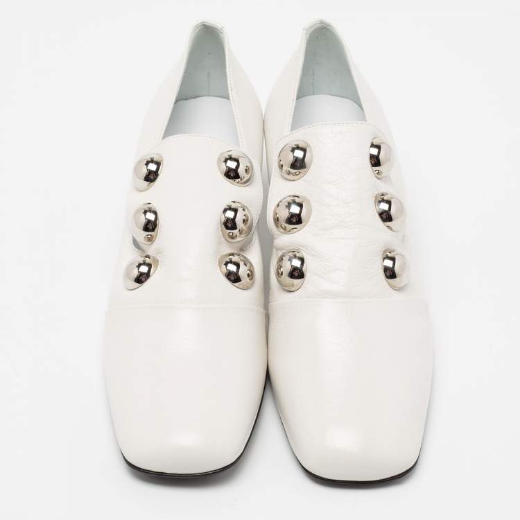 Pre Owned Burberry White Leather Ambridge Embellished Pumps Size 40