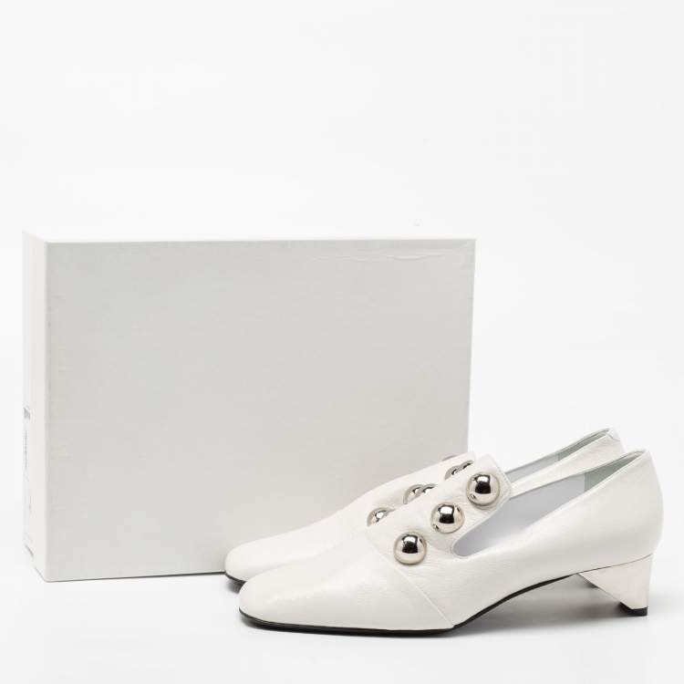 Pre Owned Burberry White Leather Ambridge Embellished Pumps Size 40