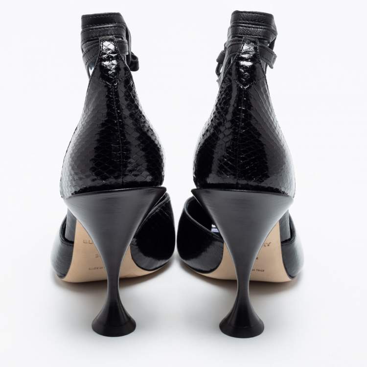Pre Owned Burberry Black Snakeskin Leather Welton T Strap Ankle Wrap Pumps Size 39