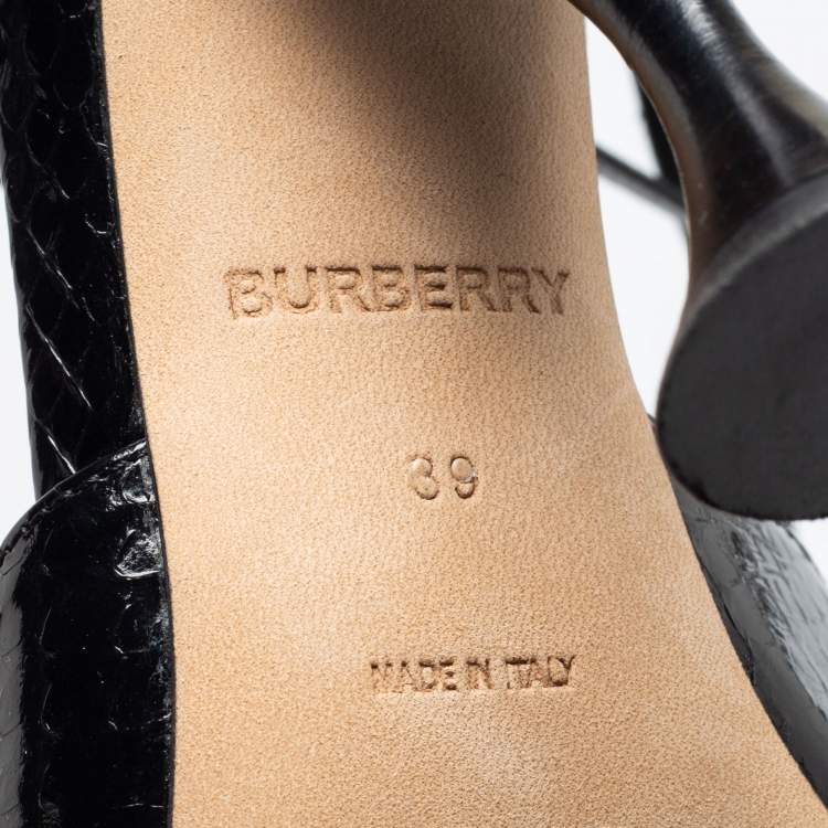 Pre Owned Burberry Black Snakeskin Leather Welton T Strap Ankle Wrap Pumps Size 39