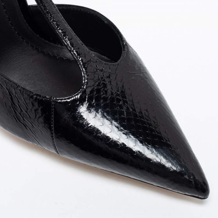 Pre Owned Burberry Black Snakeskin Leather Welton T Strap Ankle Wrap Pumps Size 39