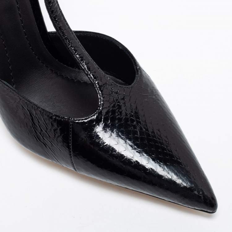 Pre Owned Burberry Black Snakeskin Leather Welton T Strap Ankle Wrap Pumps Size 38.5