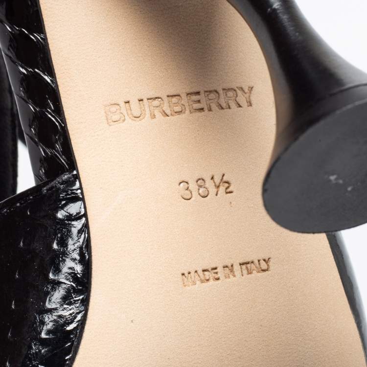 Pre Owned Burberry Black Snakeskin Leather Welton T Strap Ankle Wrap Pumps Size 38.5