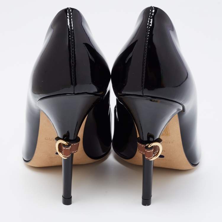 Pre Owned Burberry Black Patent Leather D-ring Square Toe Pumps Size 37.5