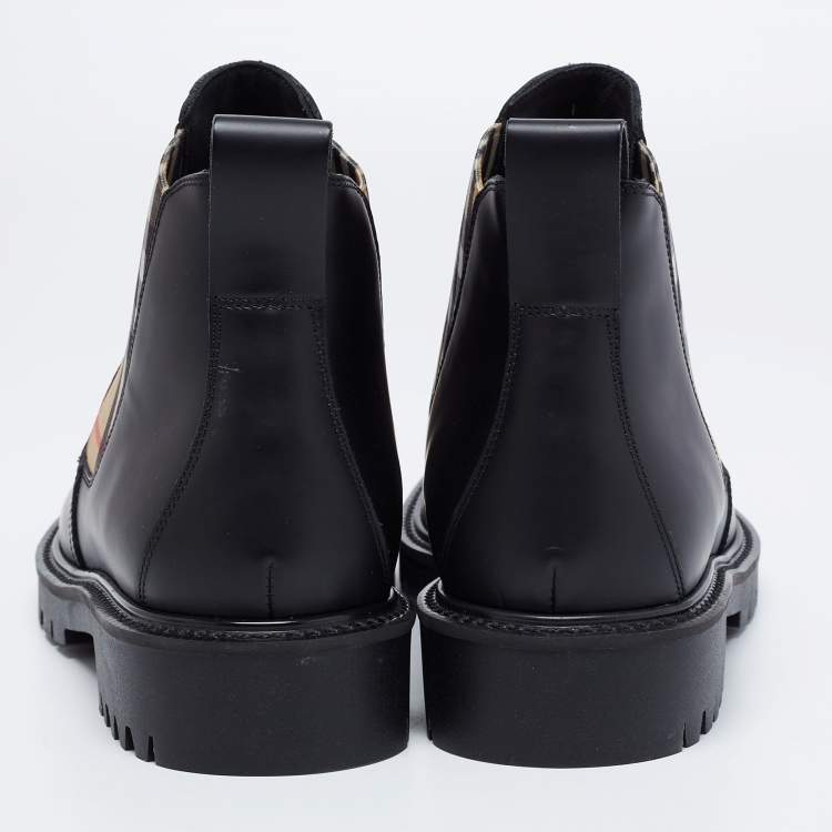 Pre Owned Burberry Black Vintage Check Detail Leather Chelsea Boots Size  39
