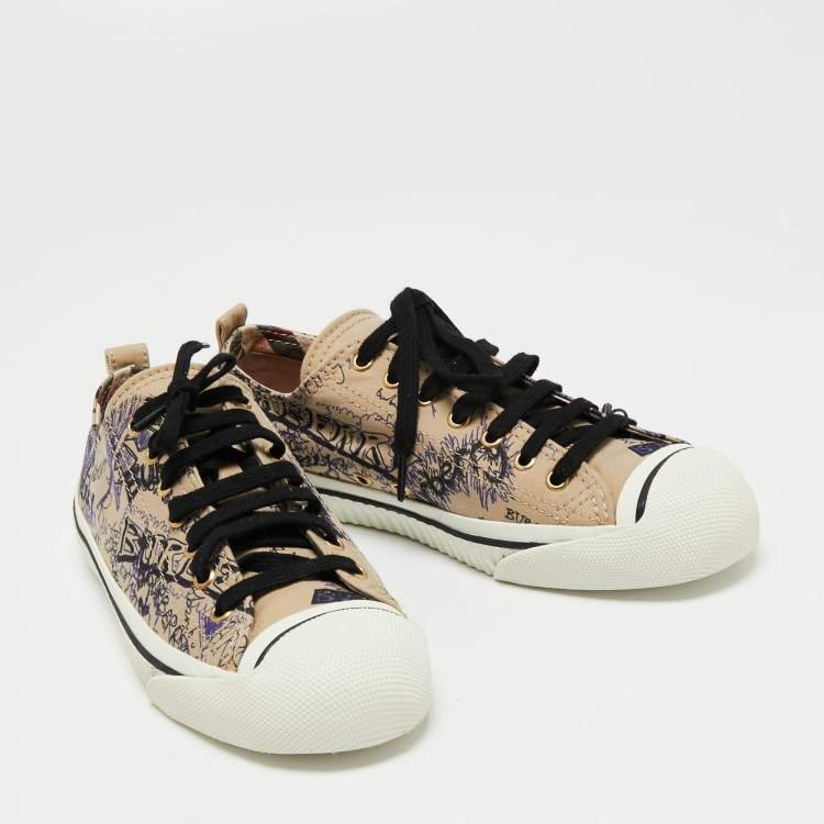 Pre Owned Burberry Brown Canvas Kingly  Sneakers Size 38.5