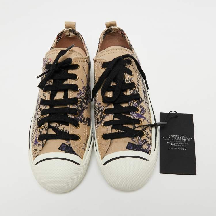 Pre Owned Burberry Brown Canvas Kingly  Sneakers Size 38.5