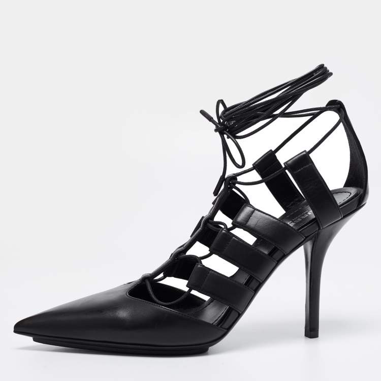 Pre Owned Burberry Black Leather Tie Up Pumps Size 39 