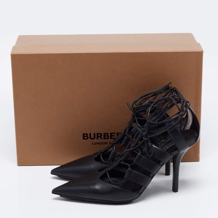 Pre Owned Burberry Black Leather Tie Up Pumps Size 39 