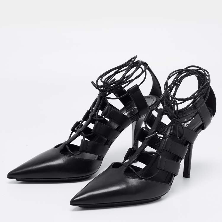 Pre Owned Burberry Black Leather Tie Up Pumps Size 39 