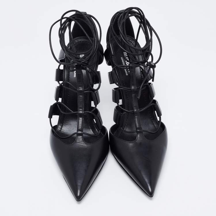 Pre Owned Burberry Black Leather Tie Up Pumps Size 39 