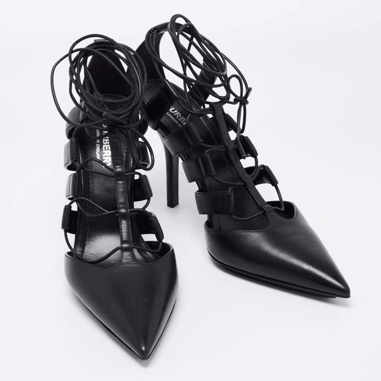 Pre Owned Burberry Black Leather Tie Up Pumps Size 39 