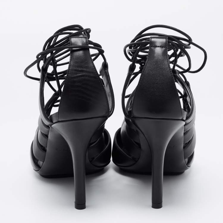 Pre Owned Burberry Black Leather Tie Up Pumps Size 39 