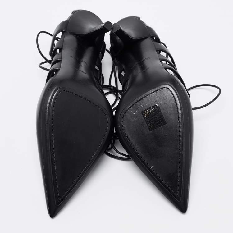 Pre Owned Burberry Black Leather Tie Up Pumps Size 39 