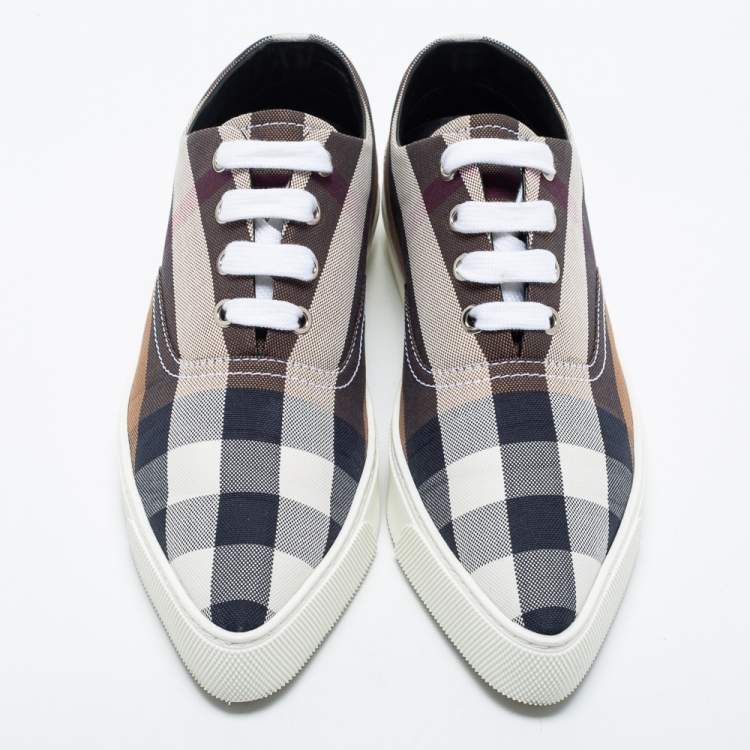 Pre Owned Burberry Brown Canvas  House Check Pointed-Toe Sneakers Size 39