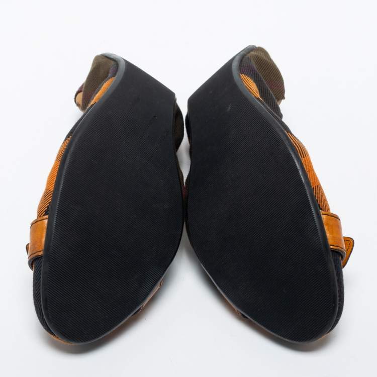 Pre Owned Burberry Multicolor Nova Check Canvas and Leather Buckle Scrunch Ballet Flats Size 39