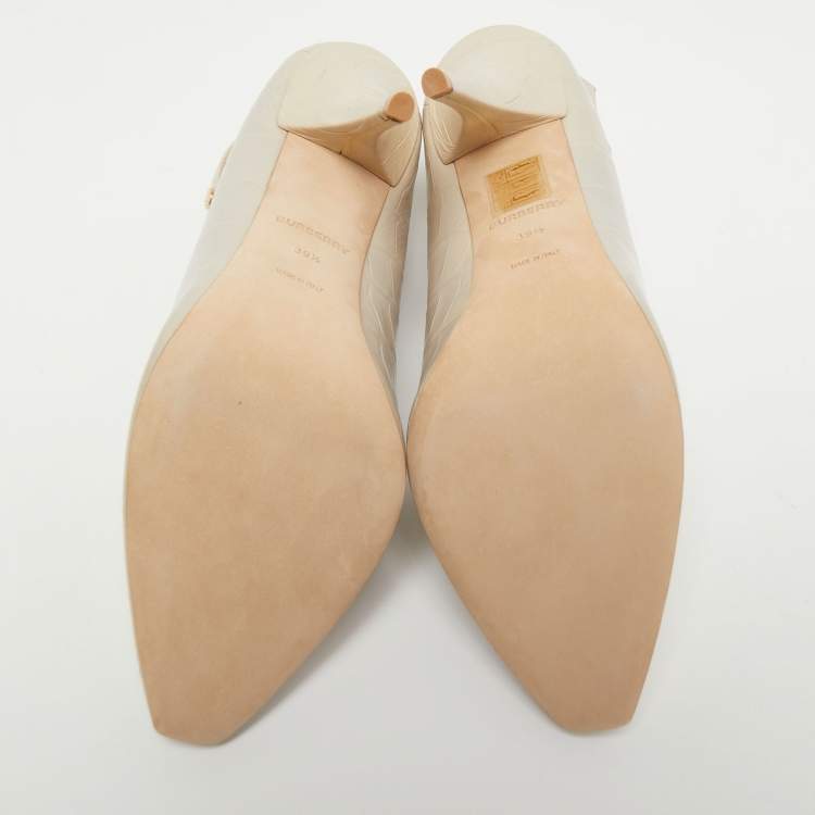 Pre Owned Burberry Cream Croc Embossed Ankle Strap Pumps Size 39.5