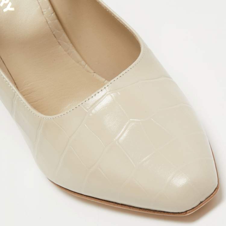 Pre Owned Burberry Cream Croc Embossed Ankle Strap Pumps Size 39.5