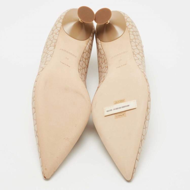 Pre Owned Burberry Beige Stingray Print Leather Brecon Pumps Size 38