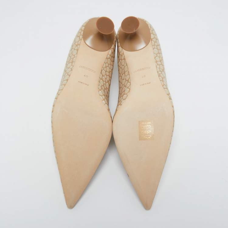 Pre Owned Burberry Beige/Brown Leather Ankle Strap Pumps Size 40