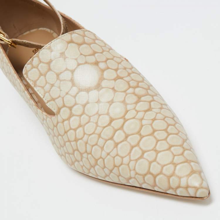 Pre Owned Burberry Beige/Brown Leather Ankle Strap Pumps Size 40