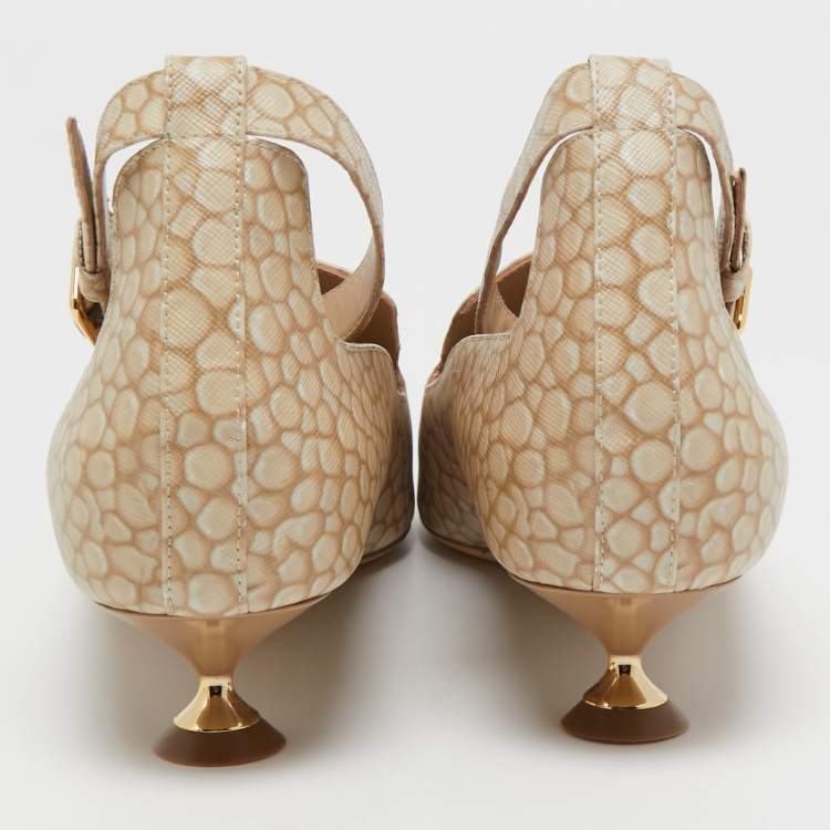 Pre Owned Burberry Beige/Brown Leather Ankle Strap Pumps Size 40