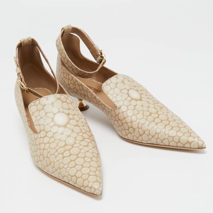 Pre Owned Burberry Beige/Brown Leather Ankle Strap Pumps Size 40