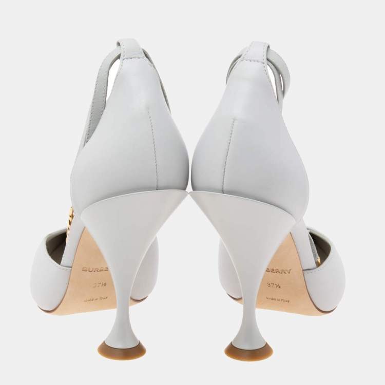 Pre Owned Burberry Grey Leather Ankle Strap Pumps Size 37.5