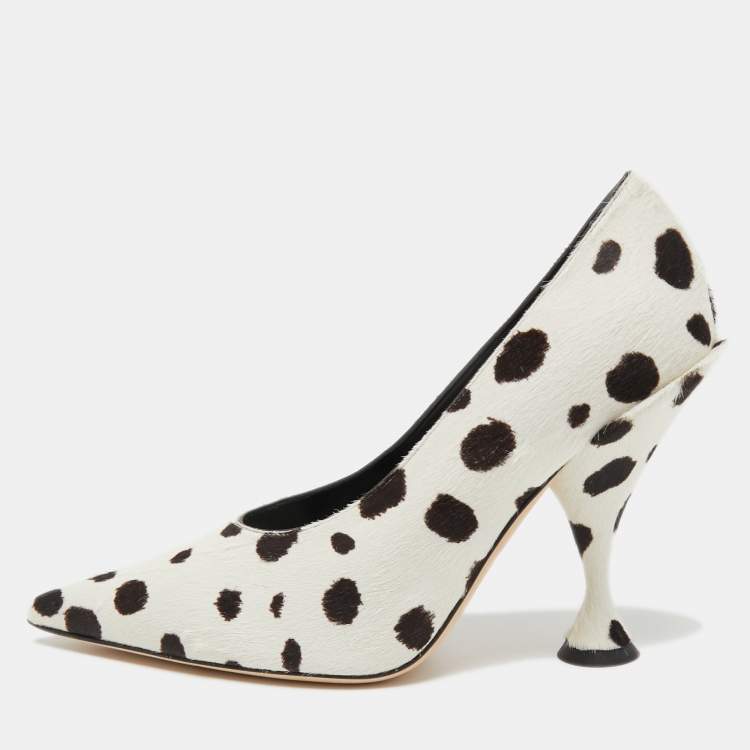 Pre Owned Burberry White/Black Calf Hair Pointed Toe Pumps Size 38