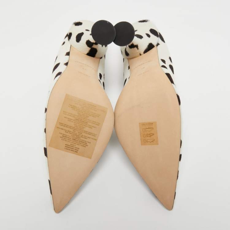Pre Owned Burberry White/Black Calf Hair Pointed Toe Pumps Size 38