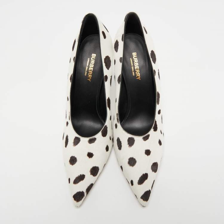 Pre Owned Burberry White/Black Calf Hair Pointed Toe Pumps Size 38