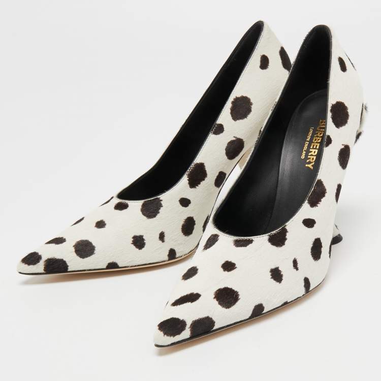 Pre Owned Burberry White/Black Calf Hair Pointed Toe Pumps Size 38