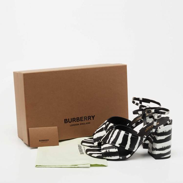 Pre Owned Burberry Black/White  Castlebar Ankle Strap Sandals Size 40 