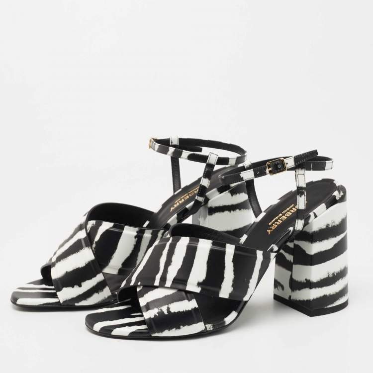 Pre Owned Burberry Black/White  Castlebar Ankle Strap Sandals Size 40 