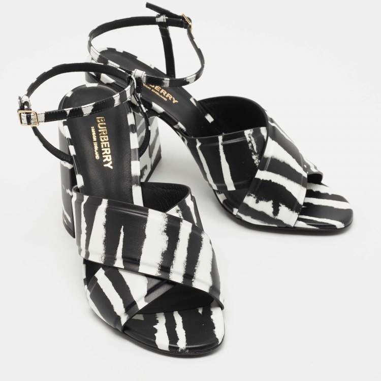 Pre Owned Burberry Black/White  Castlebar Ankle Strap Sandals Size 40 