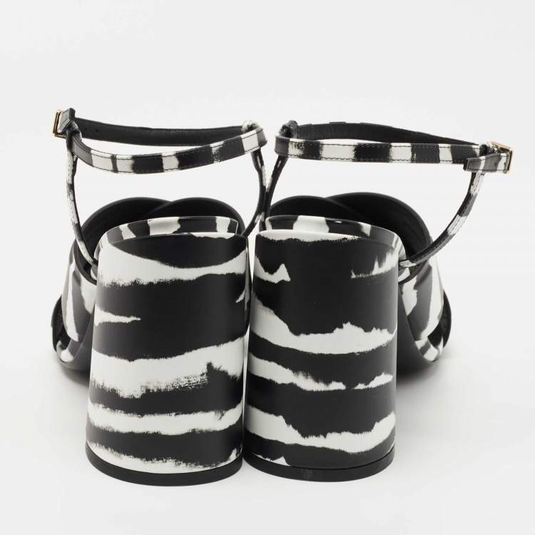Pre Owned Burberry Black/White  Castlebar Ankle Strap Sandals Size 40 