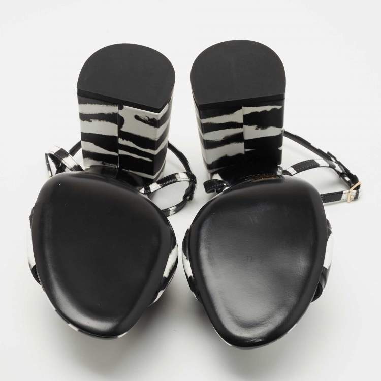 Pre Owned Burberry Black/White  Castlebar Ankle Strap Sandals Size 40 