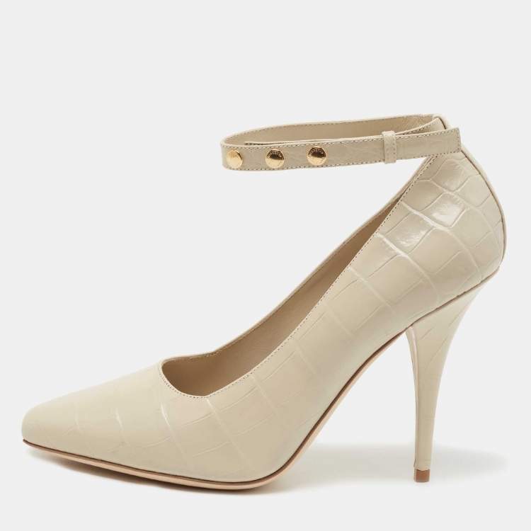 Pre Owned Burberry Croc Embossed Leather Wiltkin Pumps Size 39