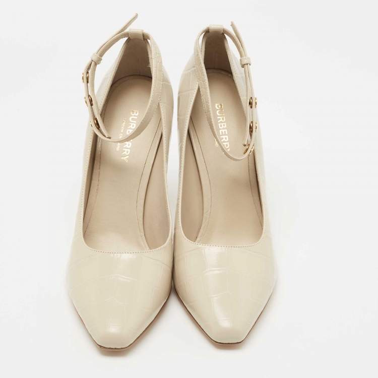 Pre Owned Burberry Croc Embossed Leather Wiltkin Pumps Size 39