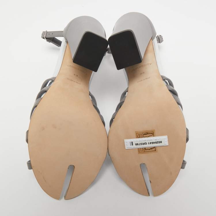 Pre Owned Burberry Grey Leather Hovehigh Ankle Strap Sandals Size 39