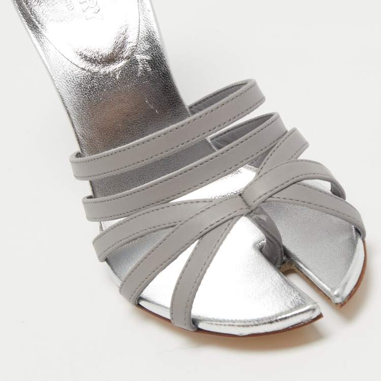Pre Owned Burberry Grey Leather Hovehigh Ankle Strap Sandals Size 39