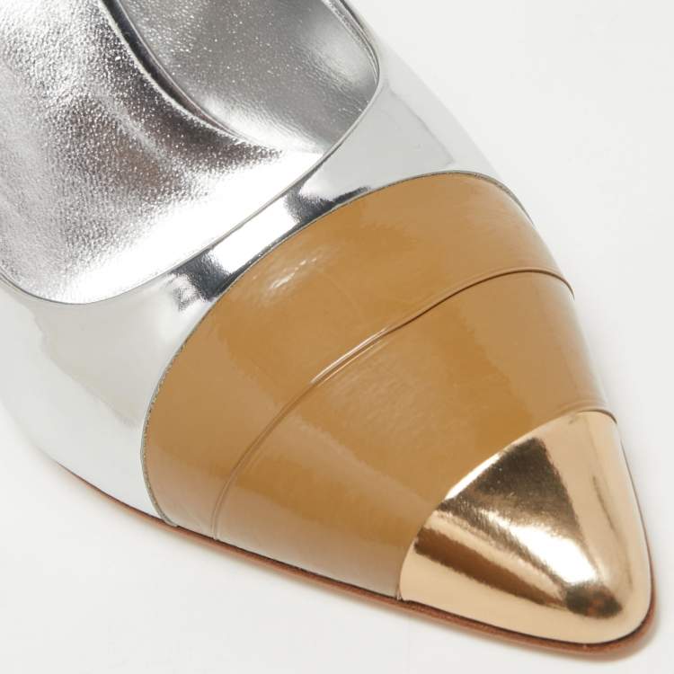 مملوكة مسبقًا Burberry Silver/Brown Leather Annalise Pumps Size 39.5